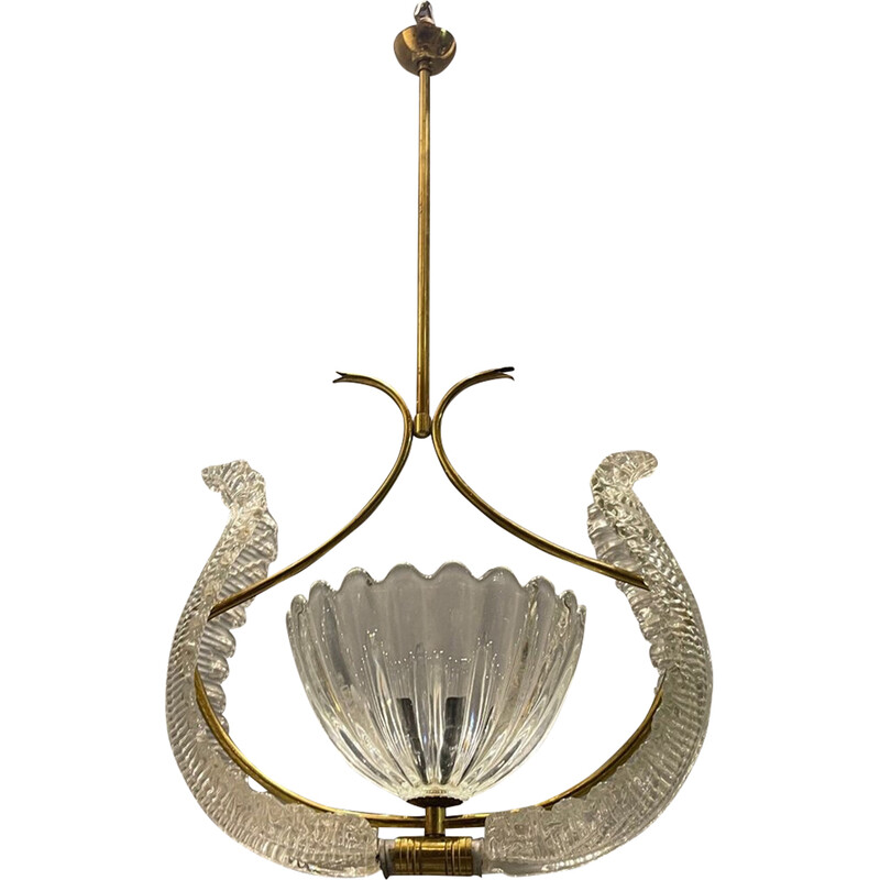 Vintage Murano glass pendant lamp by Ercole Barovier, 1940s