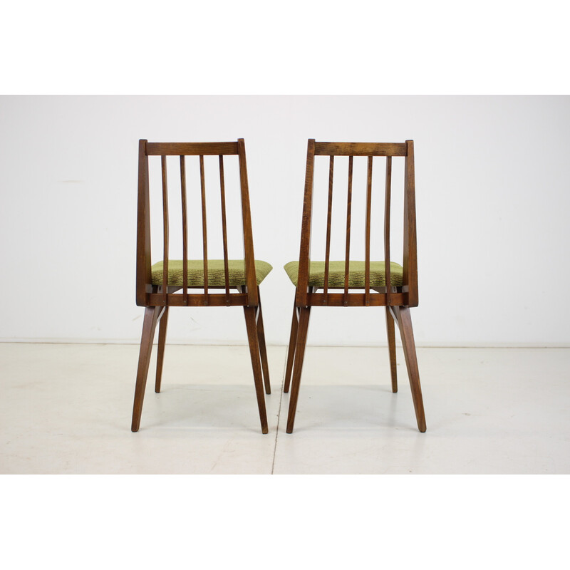 Set of 4 vintage wood and fabric dining chairs, Czechoslovakia 1960s