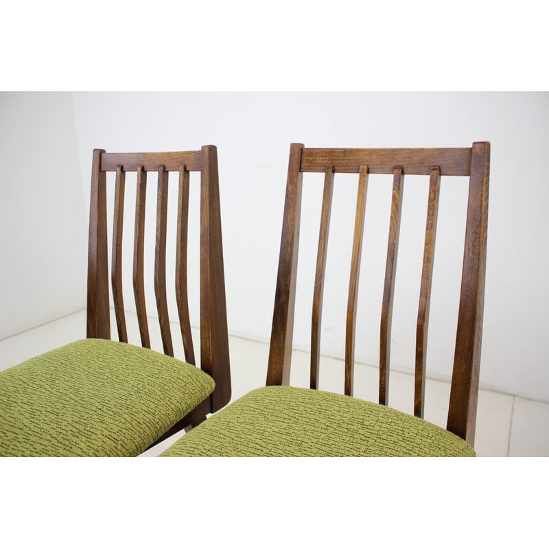 Set of 4 vintage wood and fabric dining chairs, Czechoslovakia 1960s
