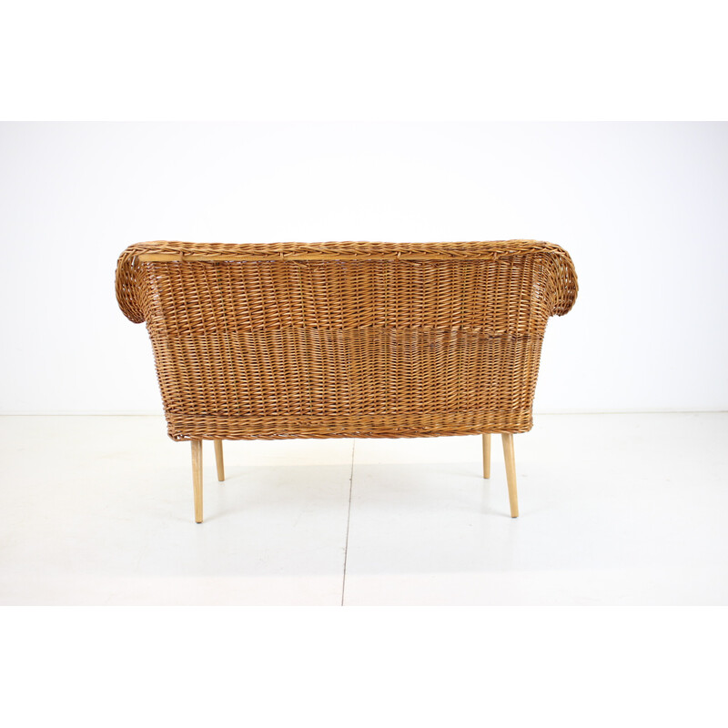 Zweisitziges Rattansofa von Uluv, Tschechoslowakei 1970er Jahre