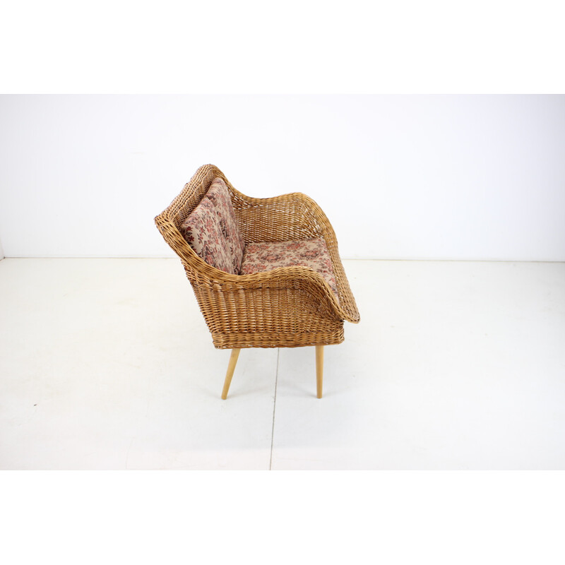 Vintage two-seater rattan sofa by Uluv, Czechoslovakia 1970s