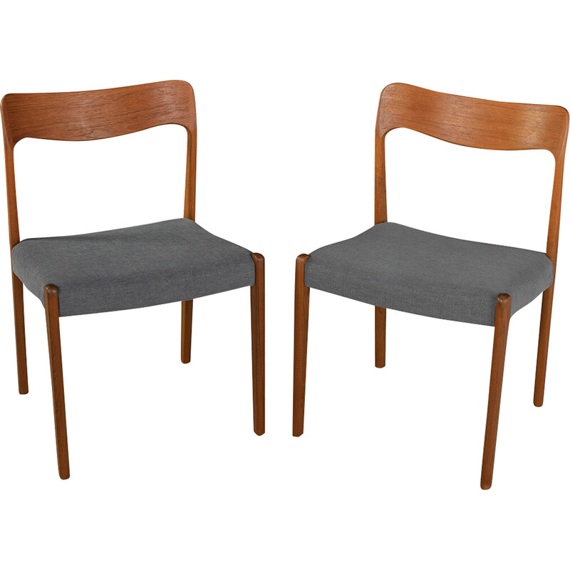Paar alte skandinavische Stühle aus Teakholz und Stoff, Dänemark 1950er Jahre