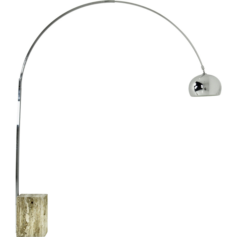 Lampadaire italien vintage Arco en métal et travertin
