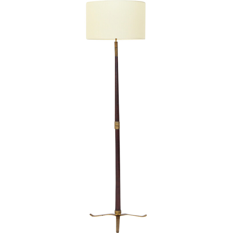 Vintage floor lamp with brass base and parchment lampshade, Italy 1940s