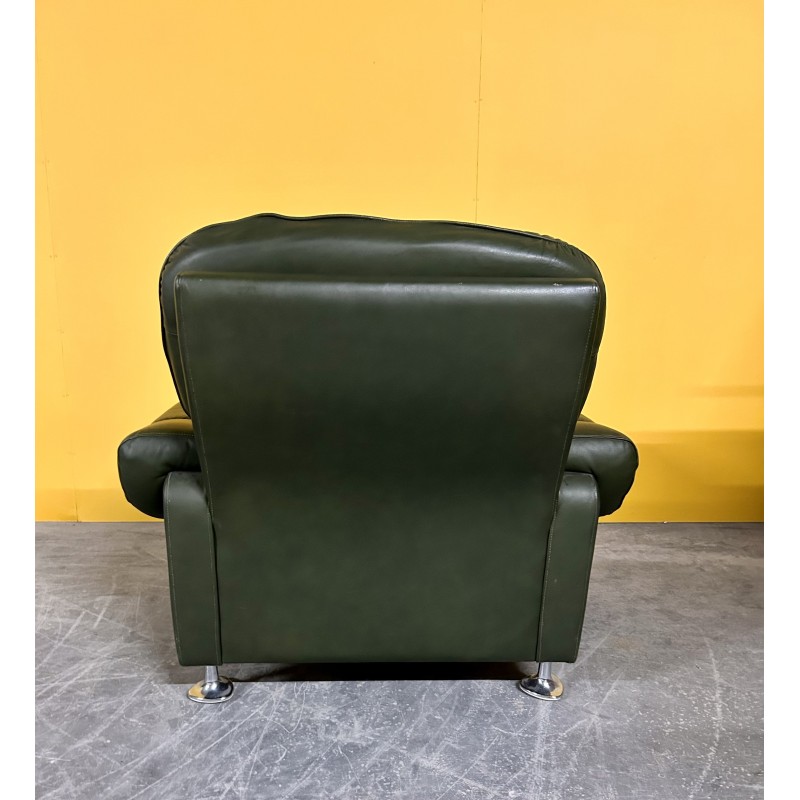 Danish vintage green leather armchair, 1970s