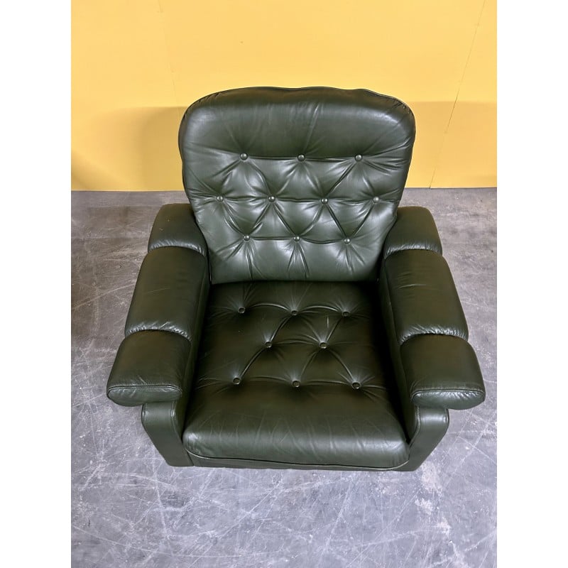 Sillón danés vintage de cuero verde, años 70