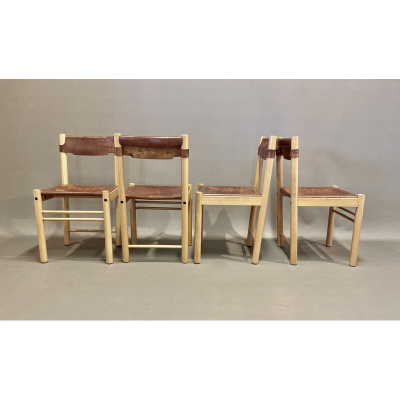 Set of 4 vintage leather chairs by Sede for Ibisco, 1960