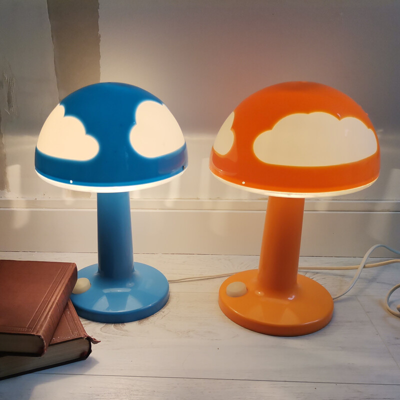 Artificial Ese Miguel Ángel Pareja de lámparas de mesa Skojig de acrílico azul y naranja de Henrik  Preutz para Ikea,