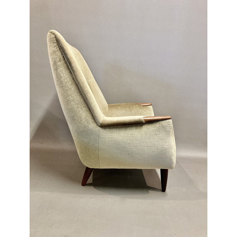 Scandinavian vintage armchair in velvet and teak, 1950