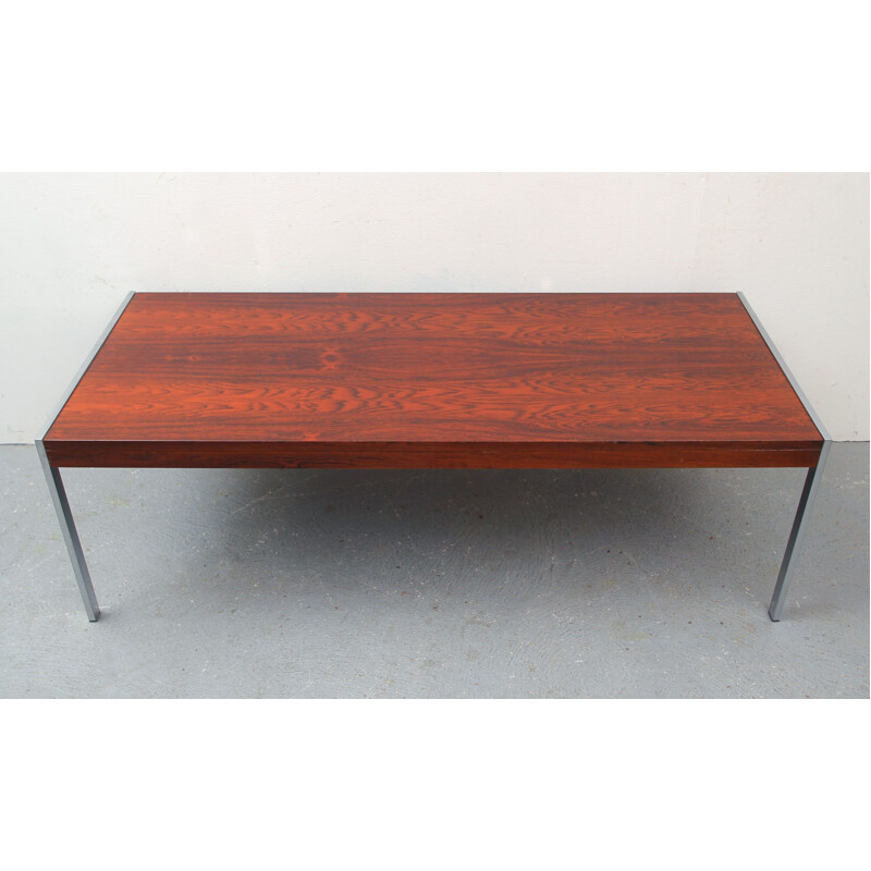 Coffee table in rosewood and chromed steel - 1970s