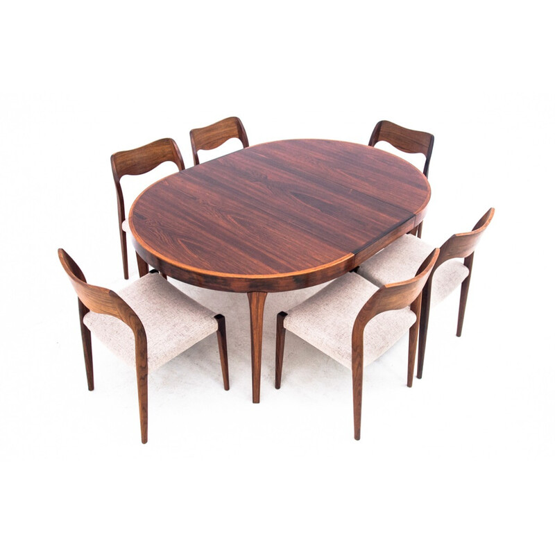 Vintage rosewood dining set model 71 by N. O. Møller, Denmark 1960s