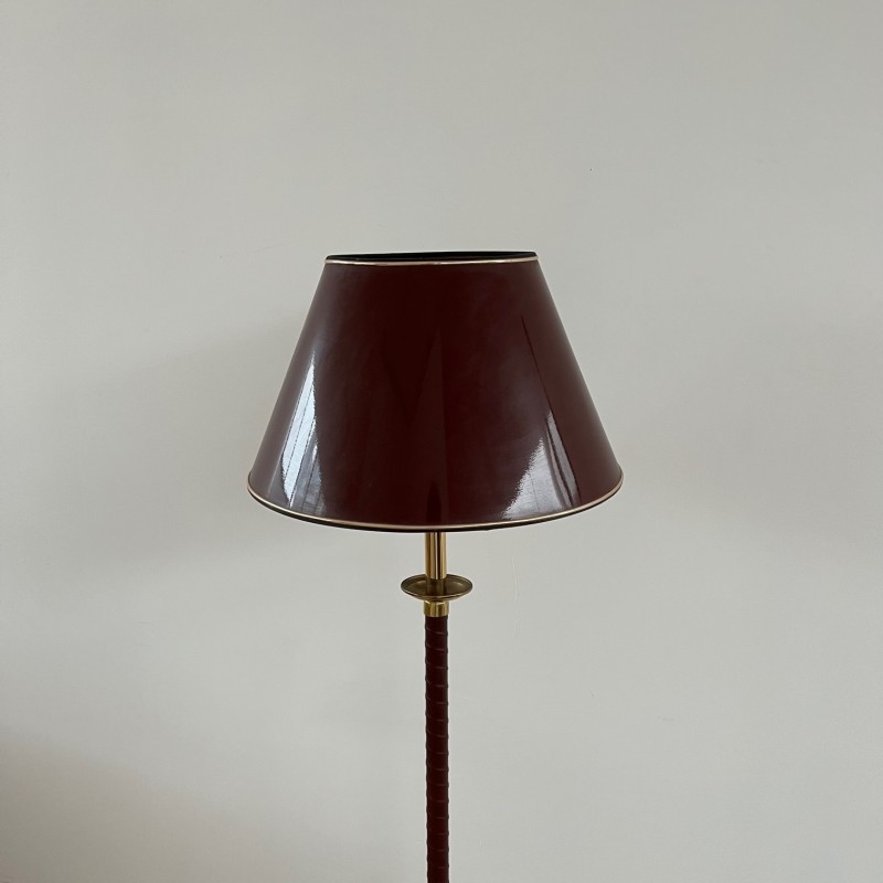 Swedish mid-century leather and brass floor lamp, Sweden 1960s