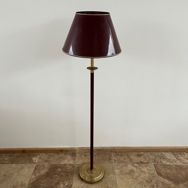 Swedish mid-century leather and brass floor lamp, Sweden 1960s