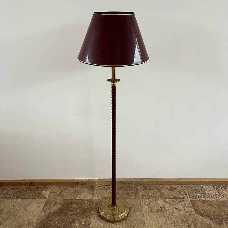 Swedish mid-century leather and brass floor lamp, Sweden 1960s