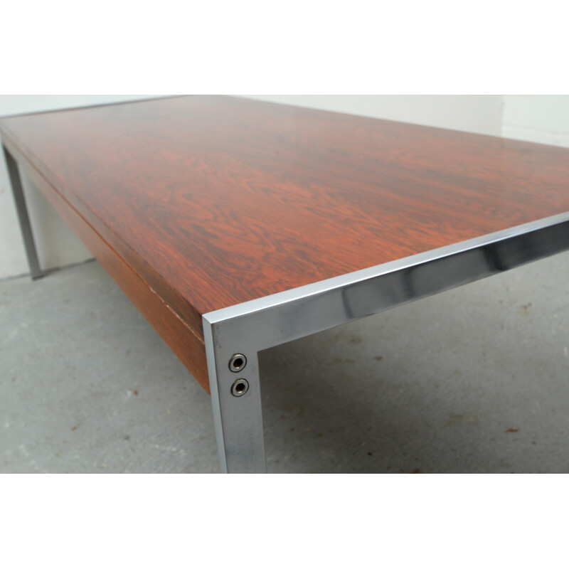 Coffee table in rosewood and chromed steel - 1970s