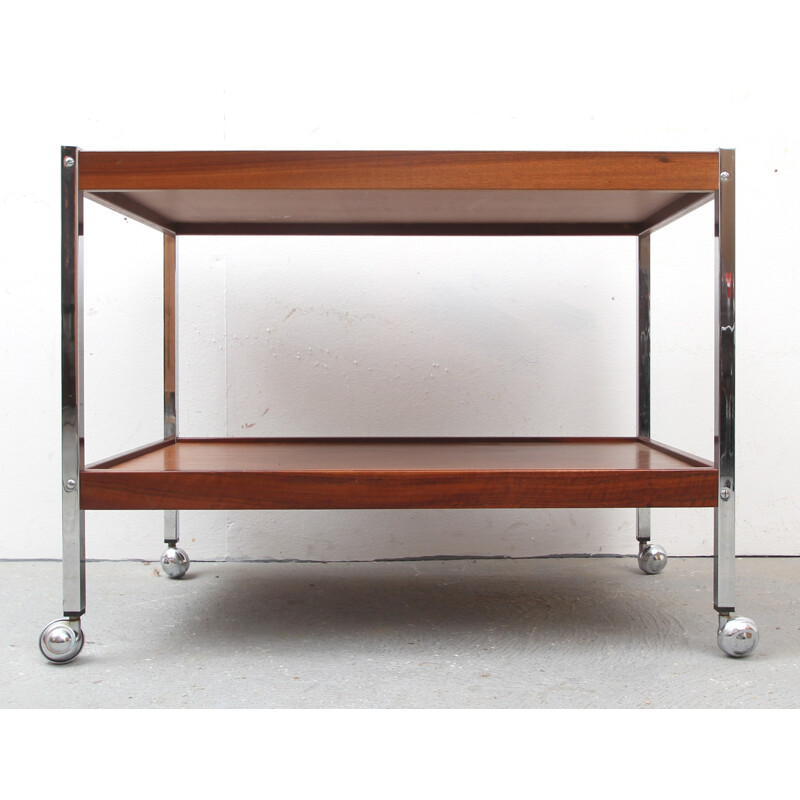 Brown serving trolley in rosewood and chromed steel - 1970s 