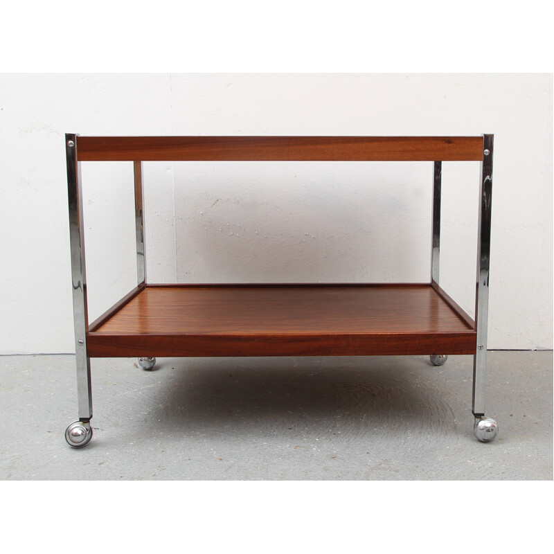Brown serving trolley in rosewood and chromed steel - 1970s 