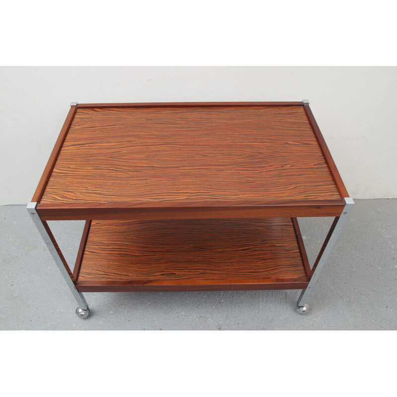 Brown serving trolley in rosewood and chromed steel - 1970s 