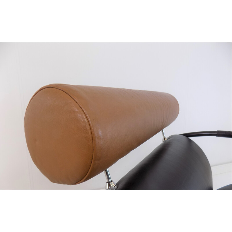 Vintage Zyklus leather and metal armchair with ottoman by Peter Maly for Cor