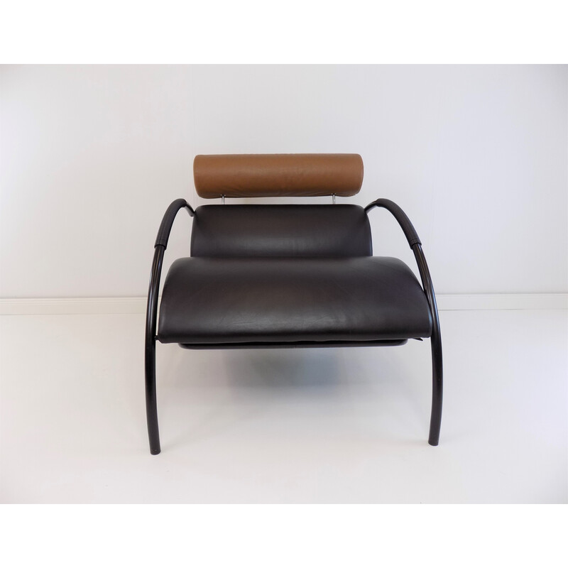 Vintage Zyklus leather and metal armchair with ottoman by Peter Maly for Cor