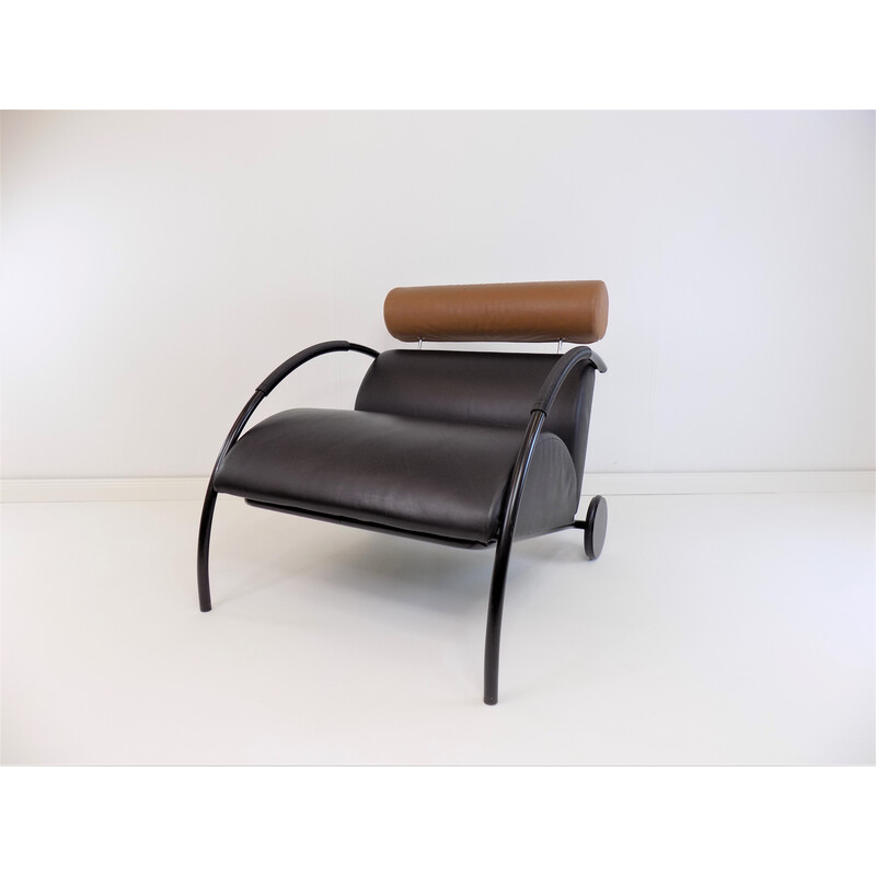 Vintage Zyklus leather and metal armchair with ottoman by Peter Maly for Cor