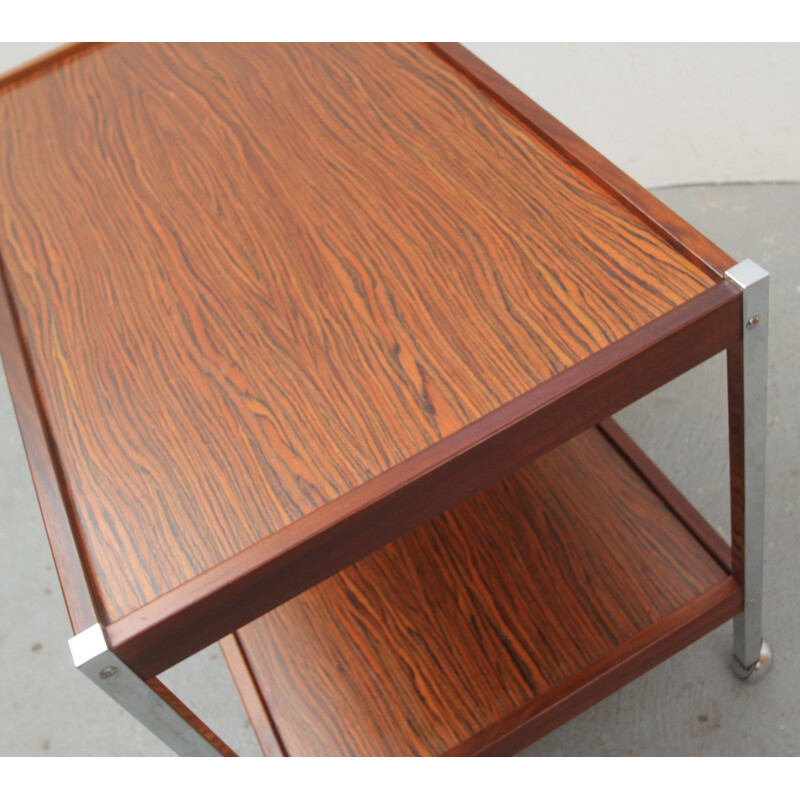 Brown serving trolley in rosewood and chromed steel - 1970s 