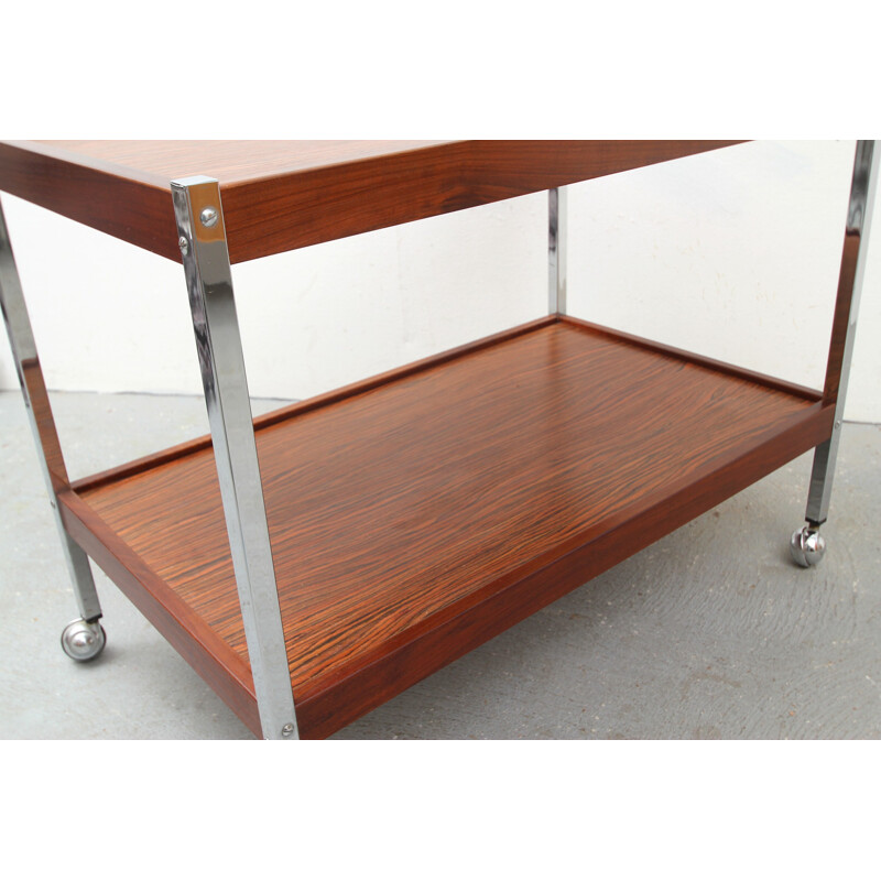 Brown serving trolley in rosewood and chromed steel - 1970s 