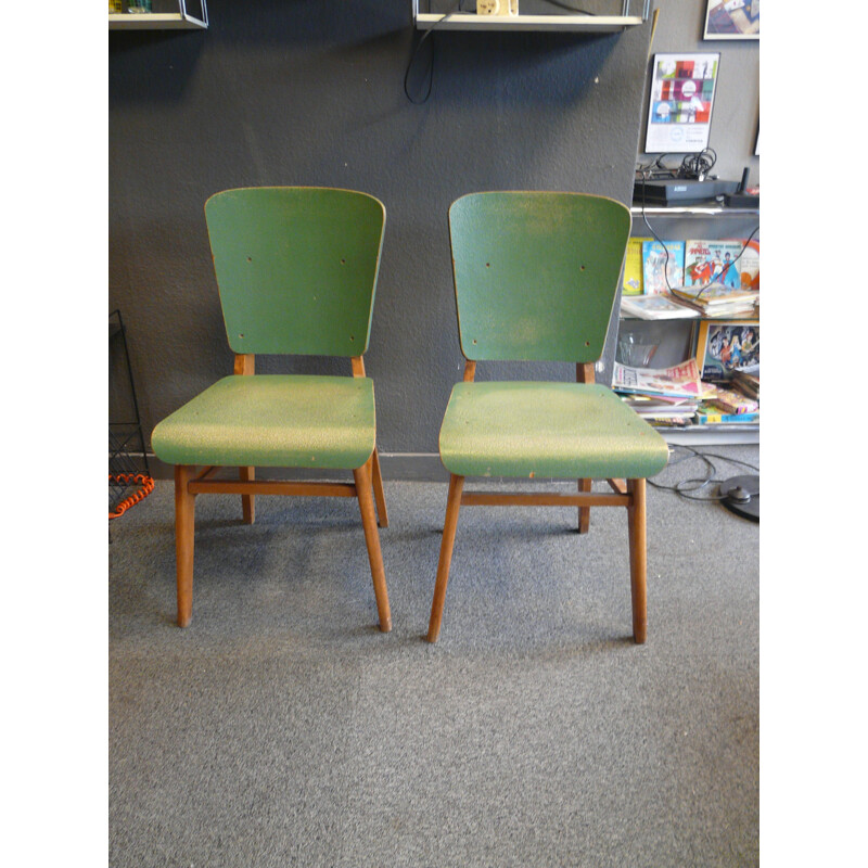 Pair of green wooden chairs - 1950s