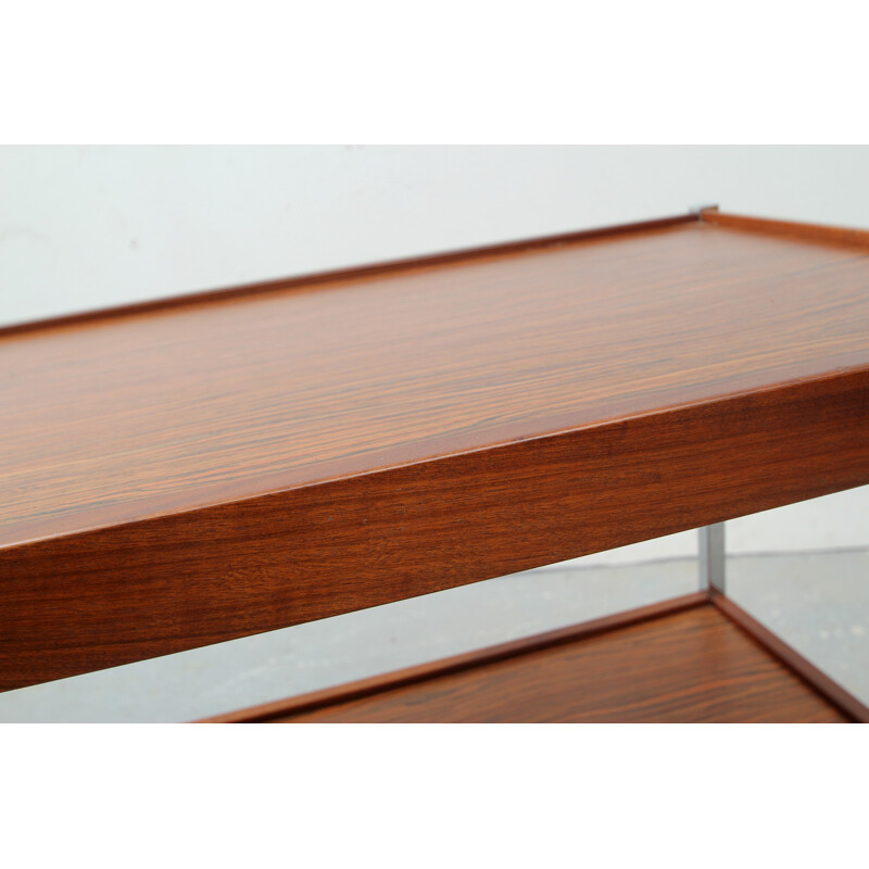 Brown serving trolley in rosewood and chromed steel - 1970s 