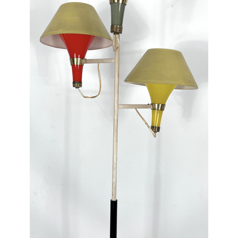 Lámpara de pie de tres brazos de mediados de siglo de Stilux Milano, Italia años 50