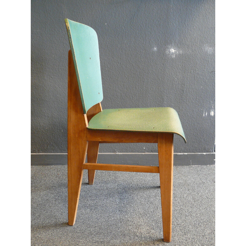 Pair of green wooden chairs - 1950s