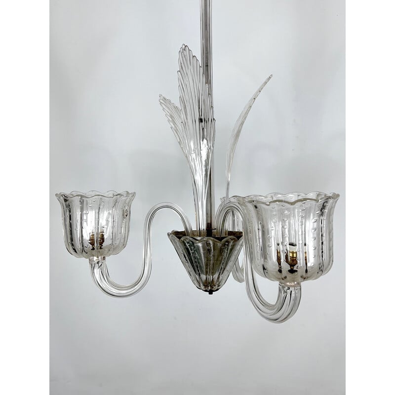 Art Deco vintage bullicante Murano glass chandelier by Ercole Barovier, Italy 1940s