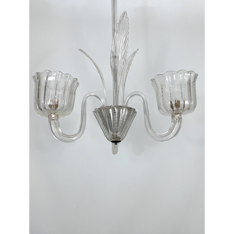 Art Deco vintage bullicante Murano glass chandelier by Ercole Barovier, Italy 1940s