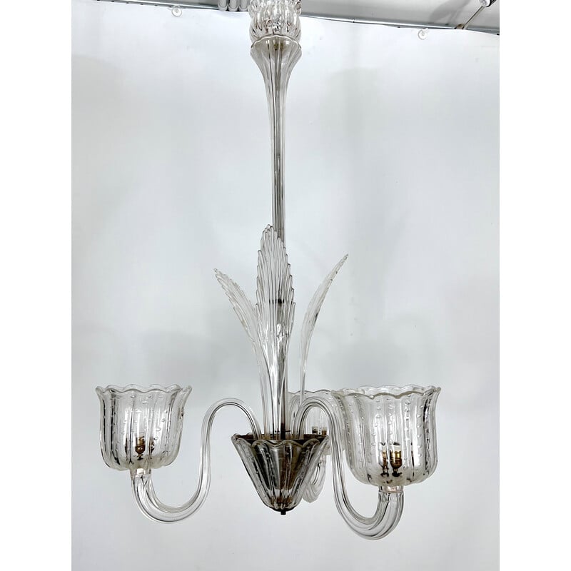 Lampadario d'epoca Art Deco bullicante in vetro di Murano di Ercole Barovier, Italia anni '40