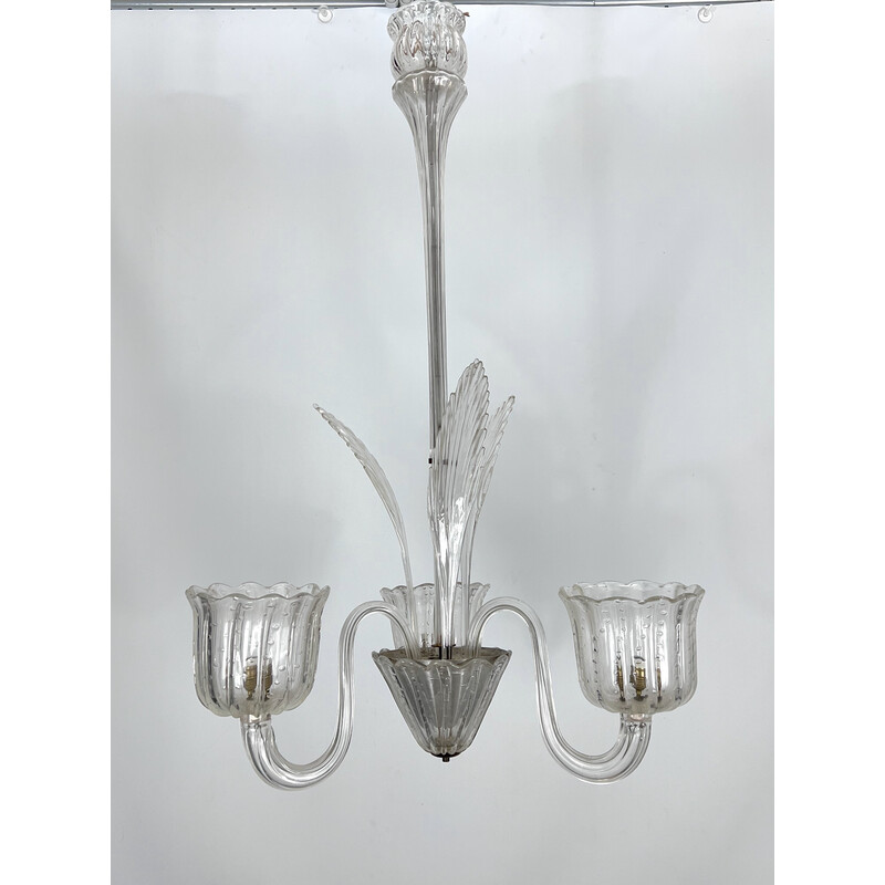 Art Deco vintage bullicante Murano glass chandelier by Ercole Barovier, Italy 1940s