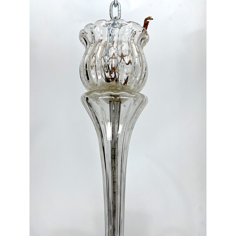 Art Deco vintage bullicante Murano glass chandelier by Ercole Barovier, Italy 1940s