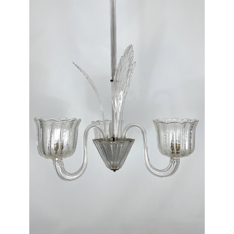 Art Deco vintage bullicante Murano glass chandelier by Ercole Barovier, Italy 1940s