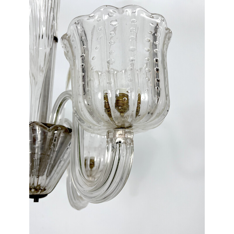 Art Deco vintage bullicante Murano glass chandelier by Ercole Barovier, Italy 1940s