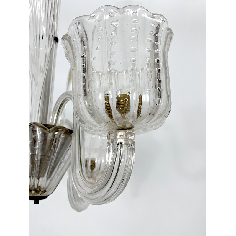 Lámpara de cristal de Murano bullicante Art Deco vintage de Ercole Barovier, Italia años 40