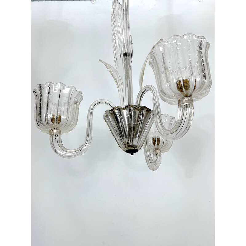 Art Deco vintage bullicante Murano glass chandelier by Ercole Barovier, Italy 1940s