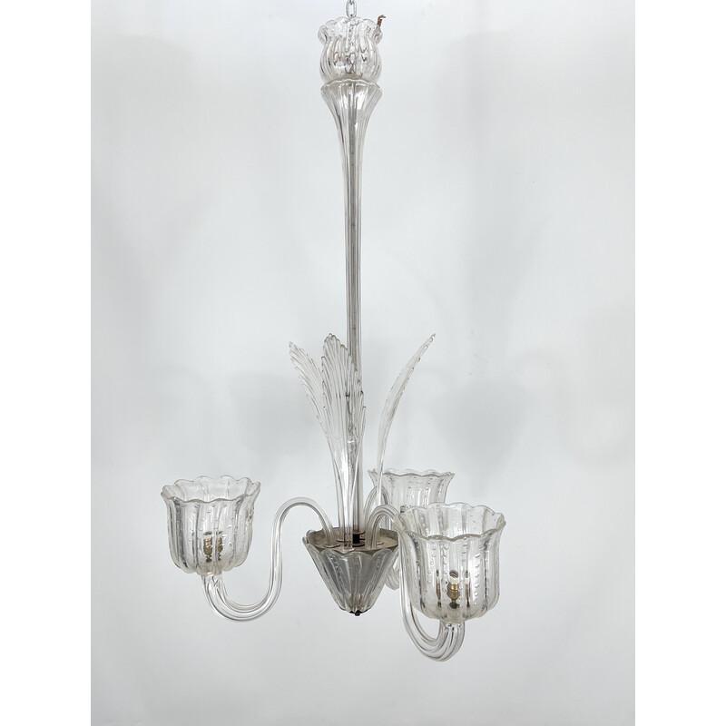 Art Deco vintage bullicante Murano glass chandelier by Ercole Barovier, Italy 1940s