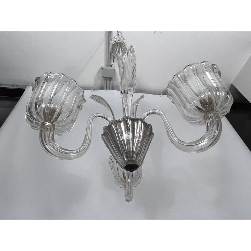 Art Deco vintage bullicante Murano glass chandelier by Ercole Barovier, Italy 1940s