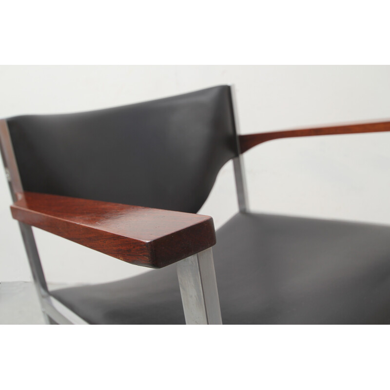 Black armchair in leatherette and rosewood - 1970s
