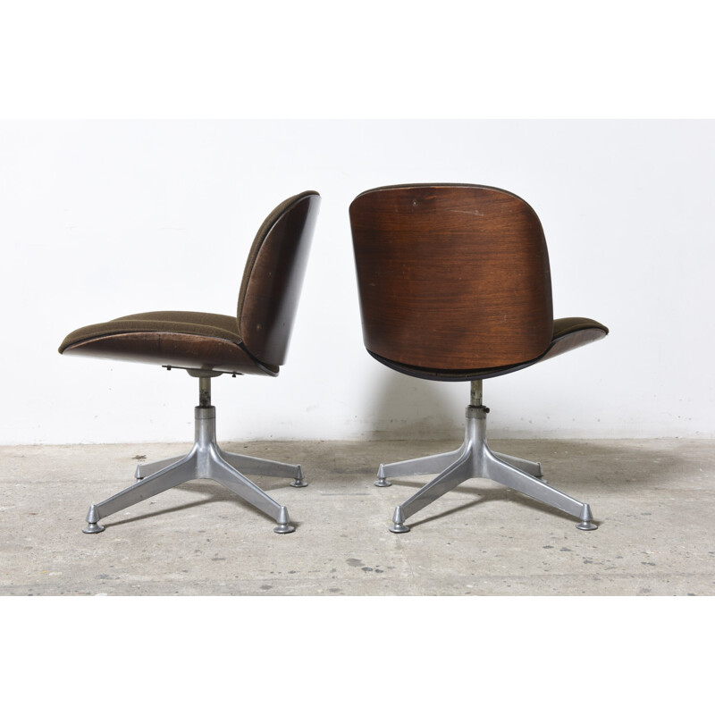 Pair of brown desk chairs in rosewood and aluminium by Ico Parisi for MIM - 1950s