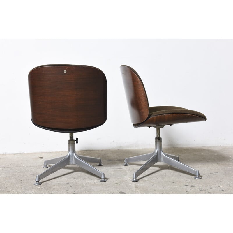 Pair of brown desk chairs in rosewood and aluminium by Ico Parisi for MIM - 1950s