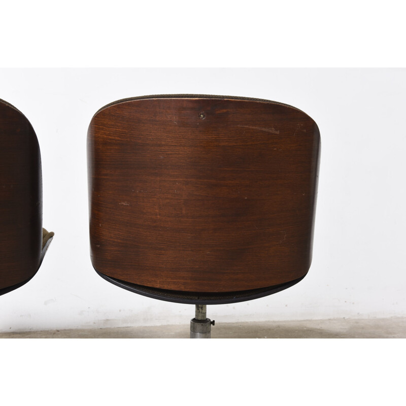 Pair of brown desk chairs in rosewood and aluminium by Ico Parisi for MIM - 1950s