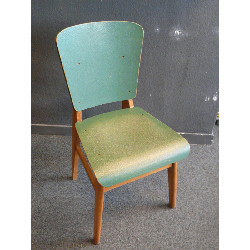 Paire de chaises en bois vert - années 50