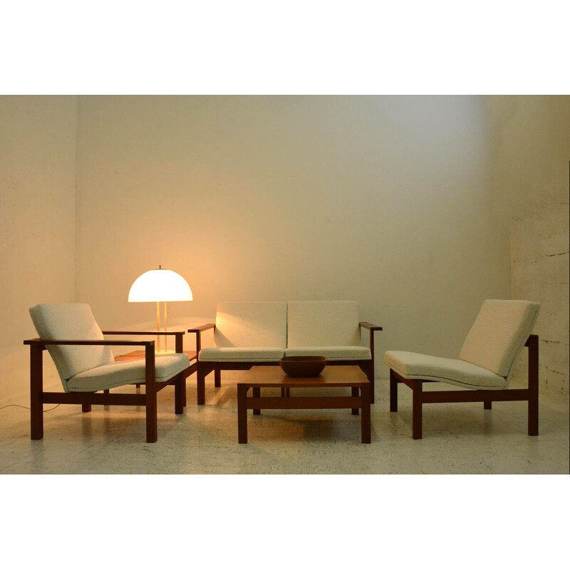 "Moduline" vintage living room set in rosewood and fabric by O. G. Knudsen and T. Lind for France et Son, Denmark 1962s