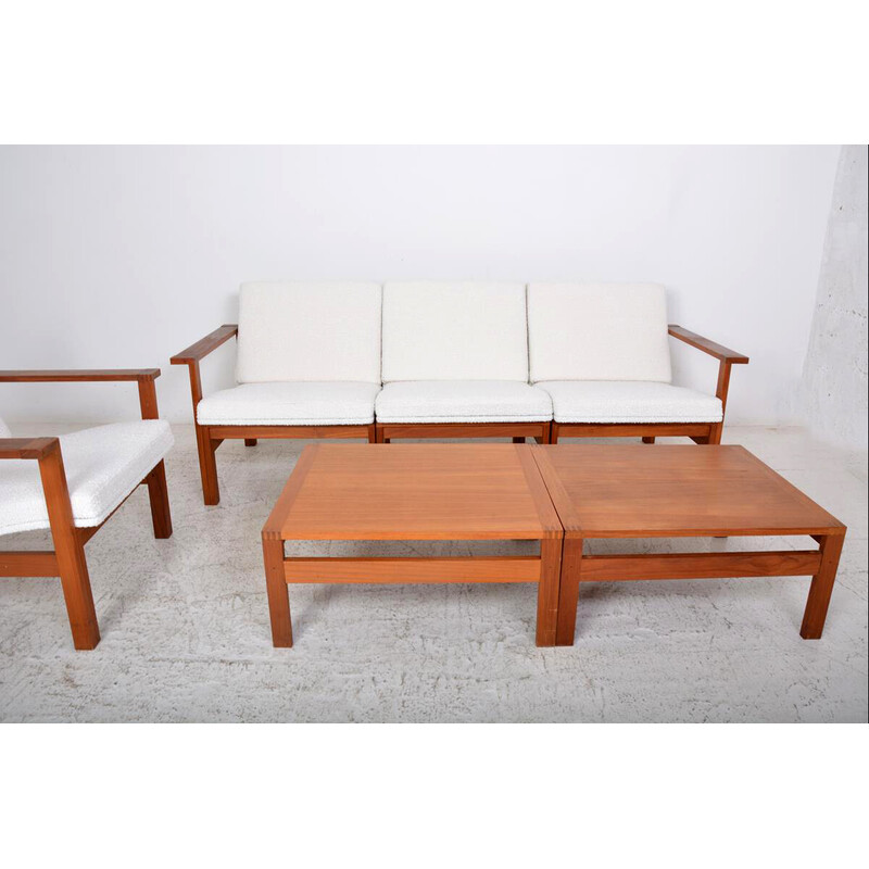 "Moduline" vintage living room set in rosewood and fabric by O. G. Knudsen and T. Lind for France et Son, Denmark 1962s