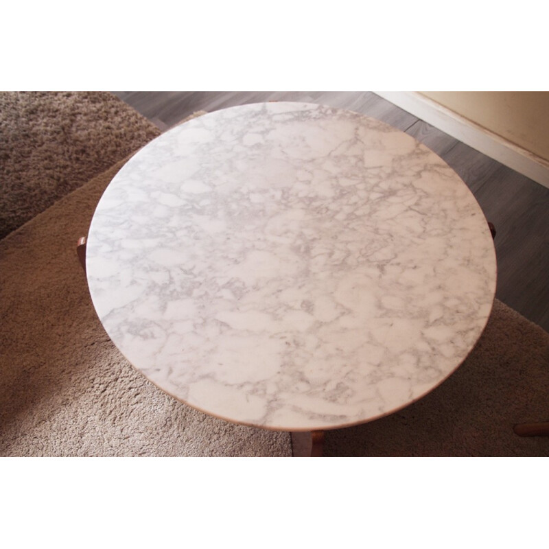 Table basse scandinave ronde en marbre - années 50